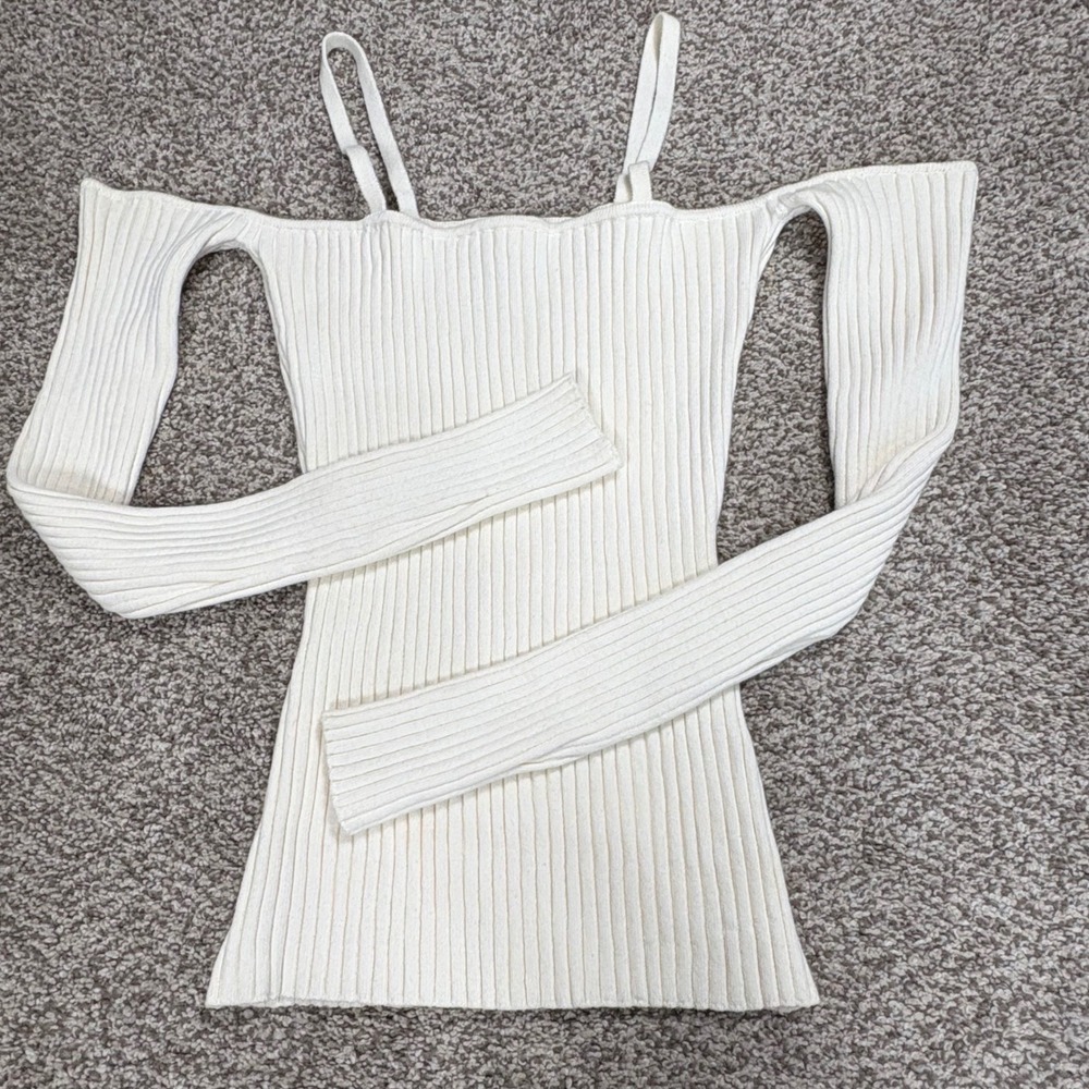 ANNA QUAN Bonnie Rib Knit‎ Top Cold Shoulder Long Sleeve Feminine Cream 14/US10 - Picture 3 of 7